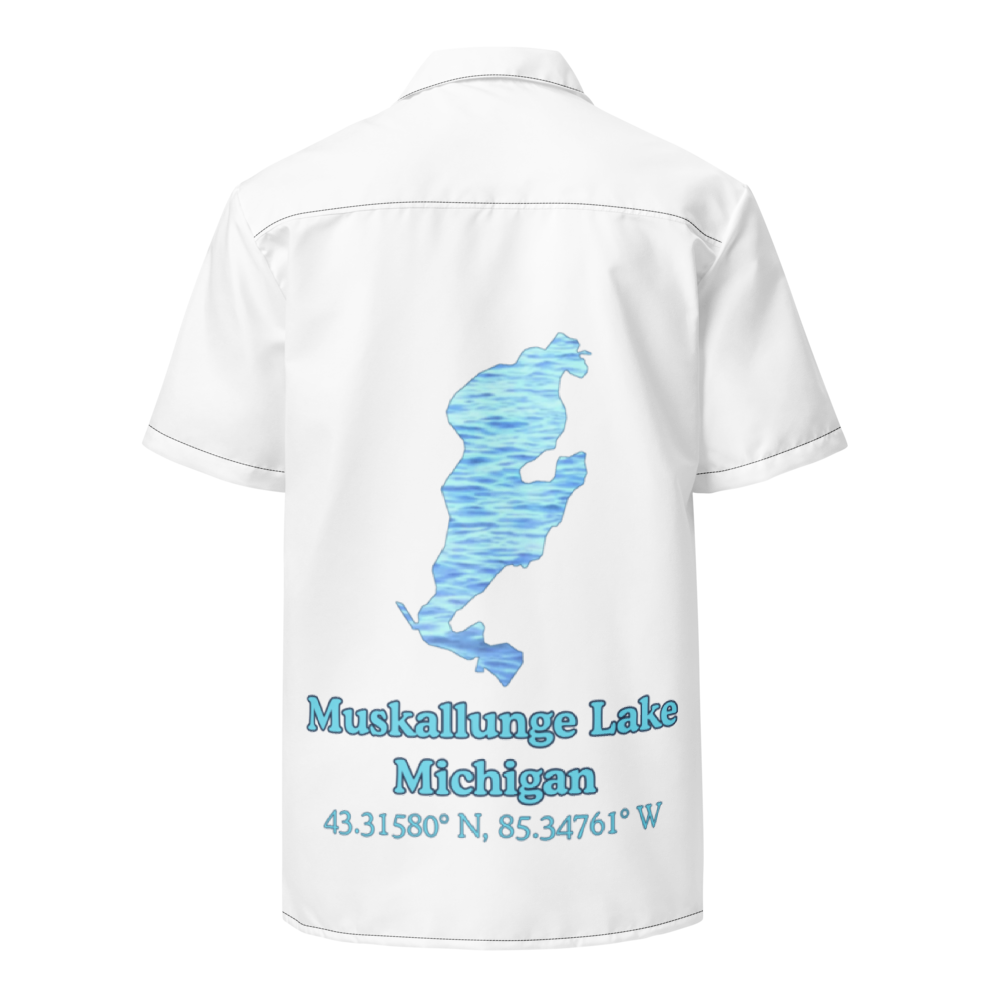 Muskallunge Lake Button Down Shirt with over-sized print