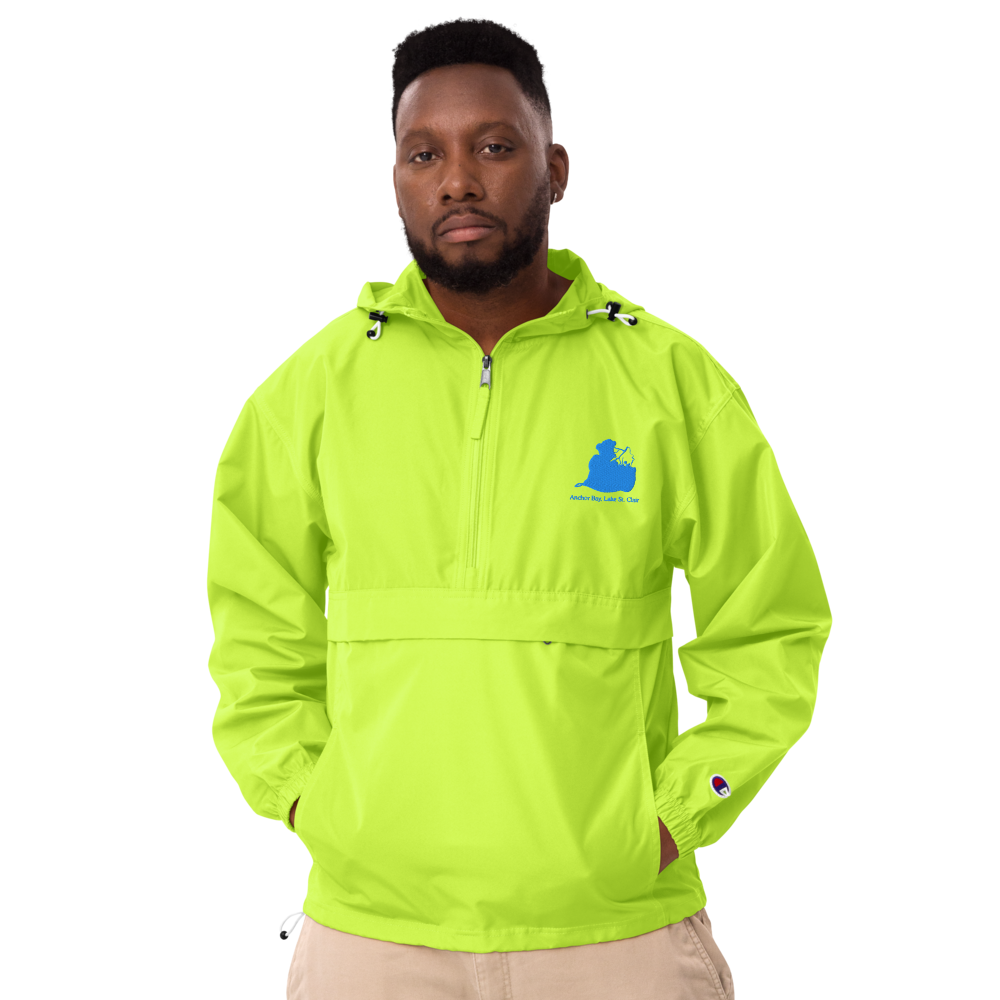 Anchor Bay, Lake St. Clair Embroidered Champion Windbreaker Pullover Jacket (1/2 Zip Front)