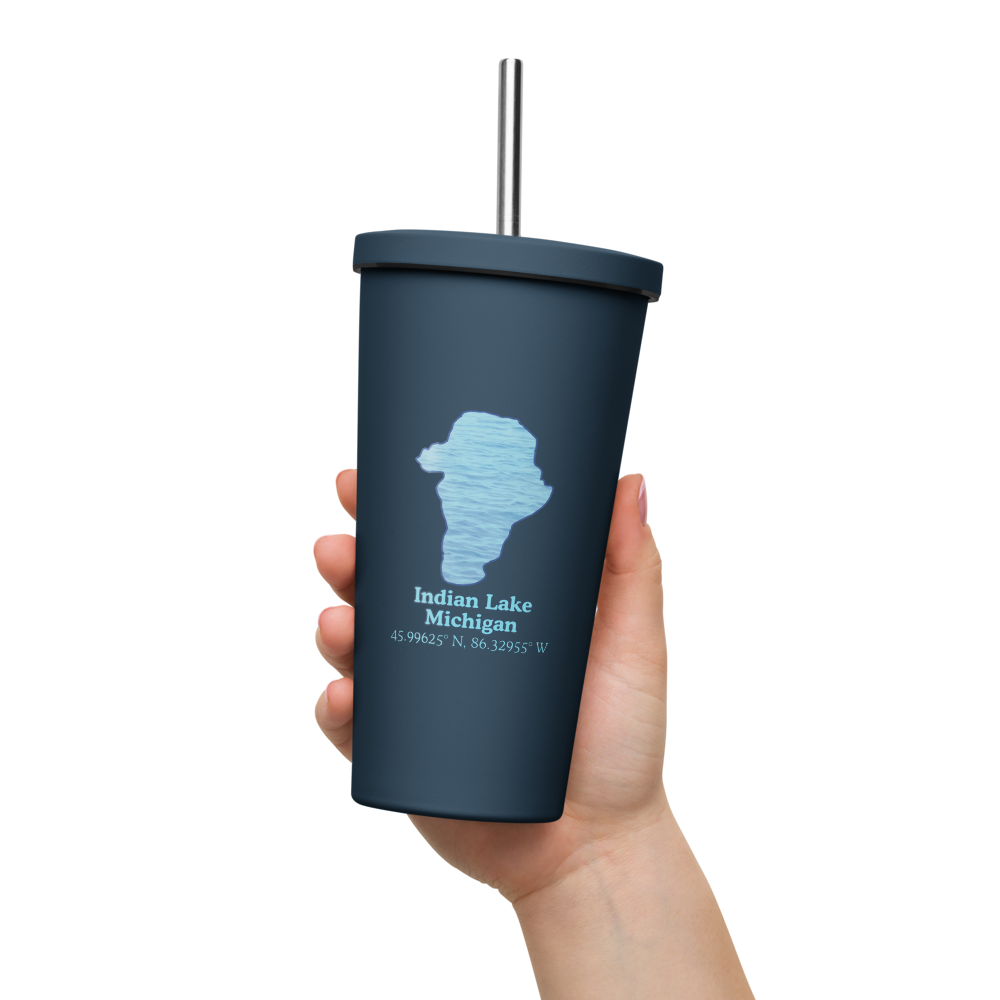Indian Lake 20 oz. Insulated Stainless Steel Tumbler & Metal Straw