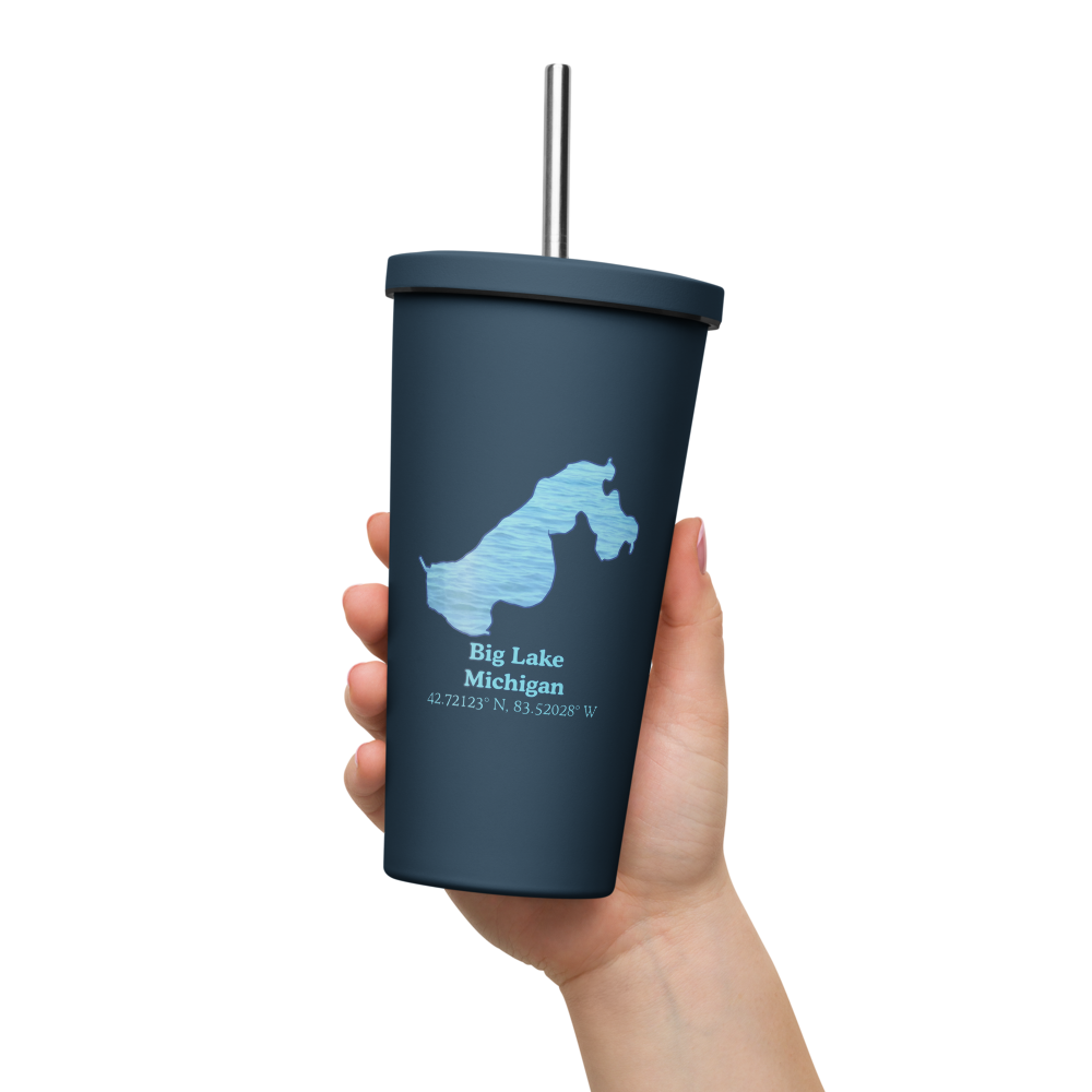 Big Lake 20 oz. Insulated Stainless Steel Tumbler & Metal Straw