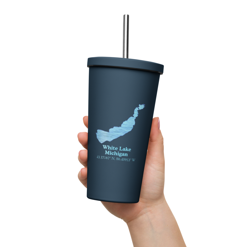 White Lake 20 oz. Insulated Stainless Steel Tumbler & Metal Straw