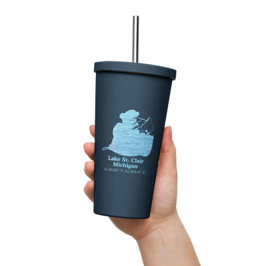 Lake St. Clair 20 oz. Insulated Stainless Steel Tumbler & Metal Straw
