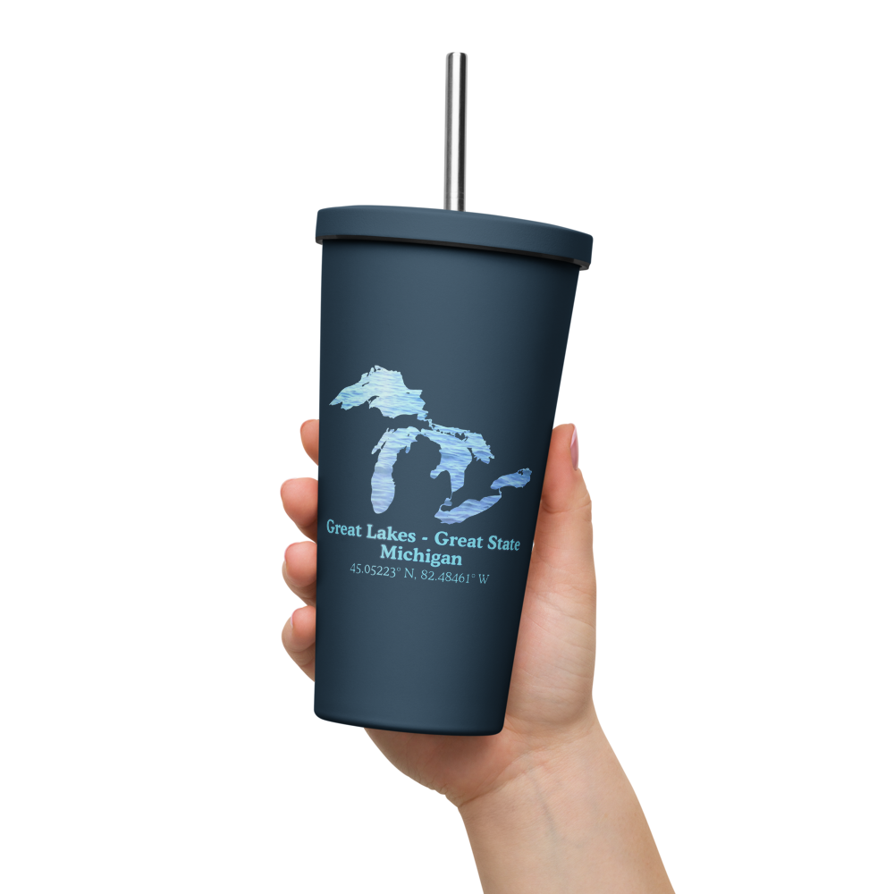 Great Lakes - Great State 20 oz. Insulated Stainless Steel Tumbler & Metal Straw