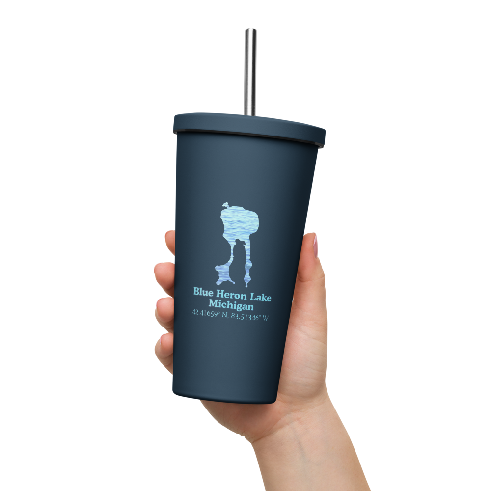 Blue Heron Lake 20 oz. Insulated Stainless Steel Tumbler & Metal Straw
