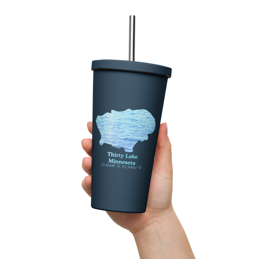 Thirty Lake 20 oz. Insulated Stainless Steel Tumbler & Metal Straw