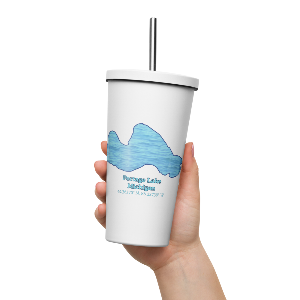 Portage Lake 20 oz. Insulated Stainless Steel Tumbler & Metal Straw