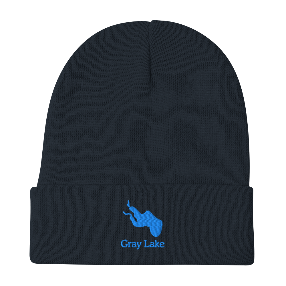 Gray Lake Embroidered Beanie Hat