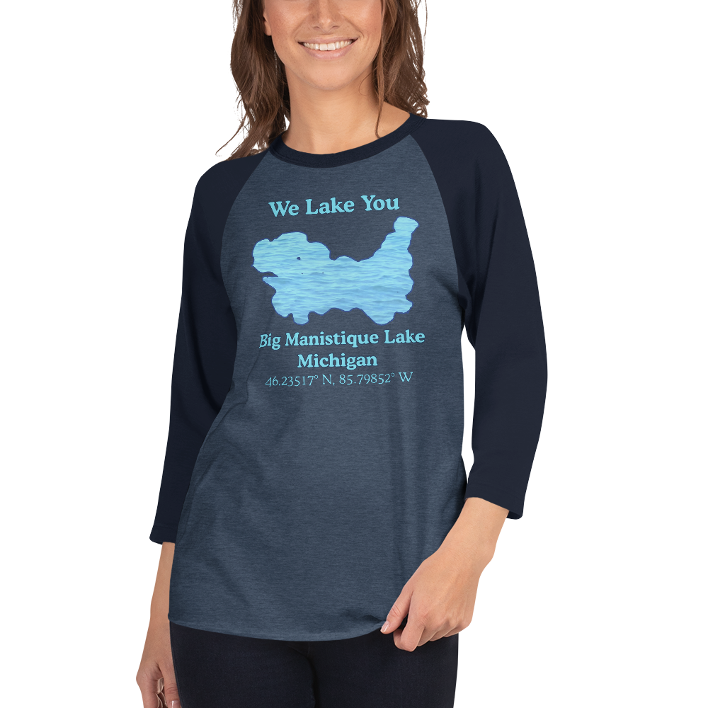 Big Manistique Lake Raglan 3/4 Sleeve Unisex T-shirt