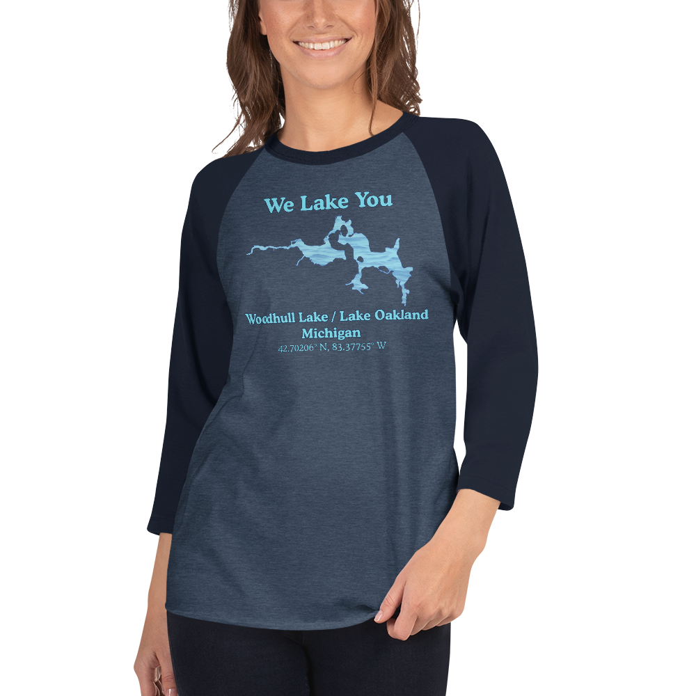 Woodhull Lake / Lake Oakland Raglan 3/4 Sleeve Unisex T-shirt