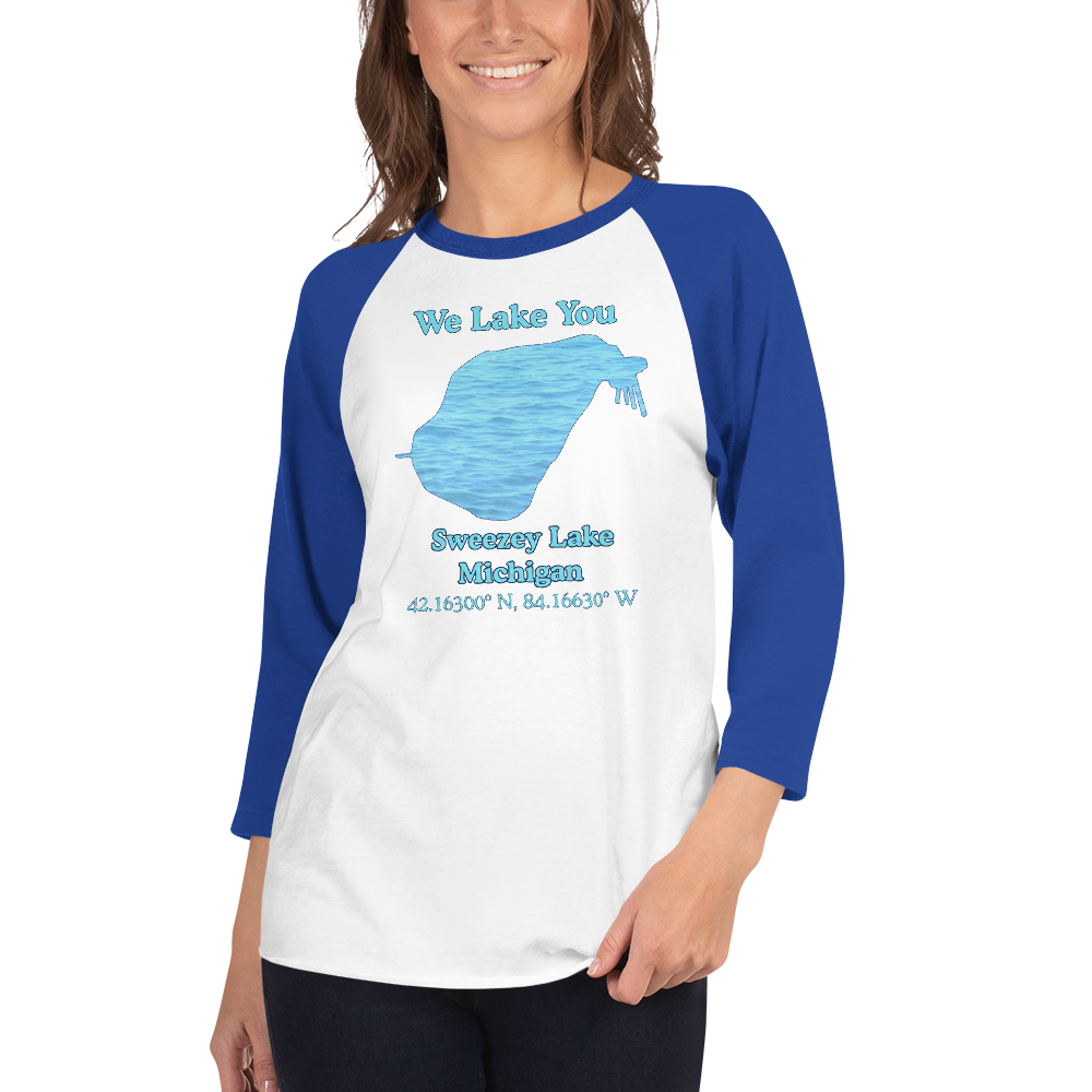 Sweezey Lake Raglan T-shirt with 3/4 sleeve | Custom Lake Gifts