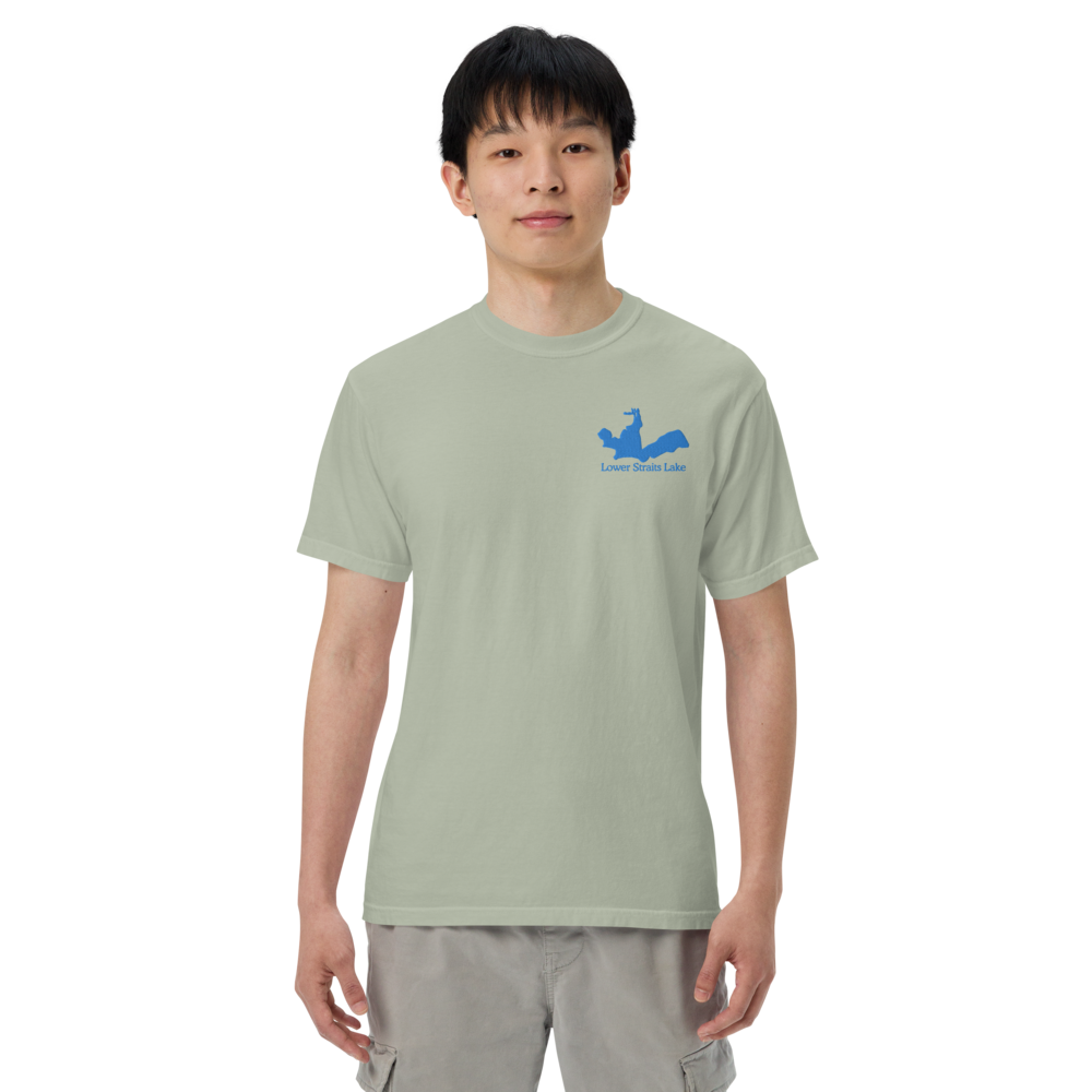 Embroidered Super Premium Unisex T-shirt with Lower Straits Lake on front and We Lake You on back