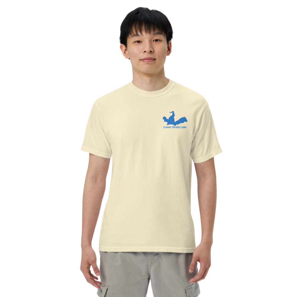 Embroidered Super Premium Unisex T-shirt with Lower Straits Lake on front and We Lake You on back