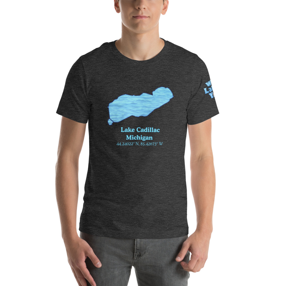Premium Unisex T-shirt with Lake Cadillac on front and We Lake You on sleeve