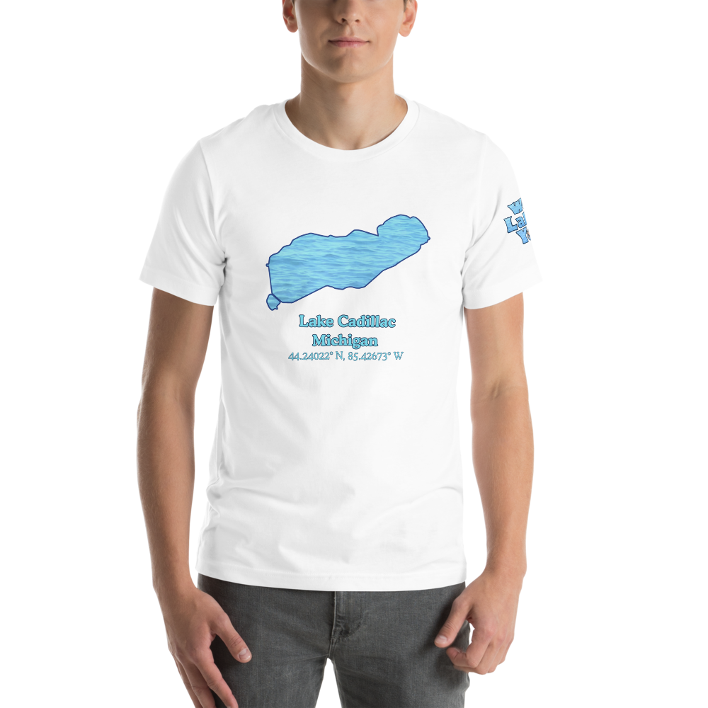 Premium Unisex T-shirt with Lake Cadillac on front and We Lake You on sleeve