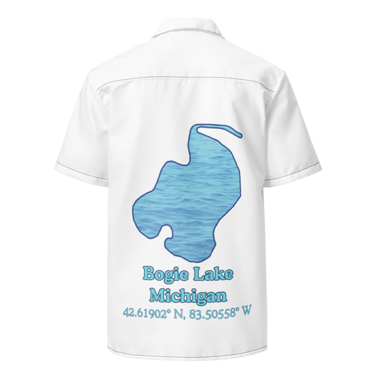 Bogie Lake Button Down Shirt with over-sized print