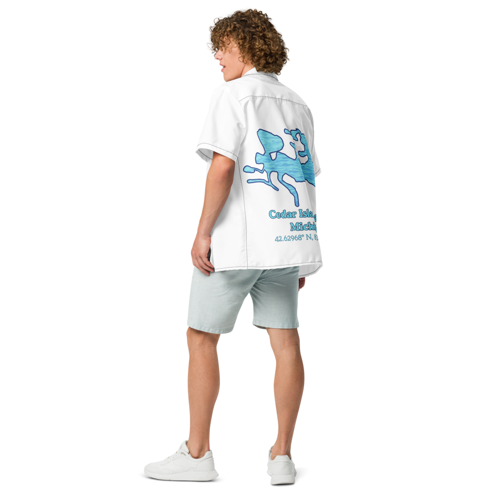Cedar Island Lake Button Down Shirt with over-sized print