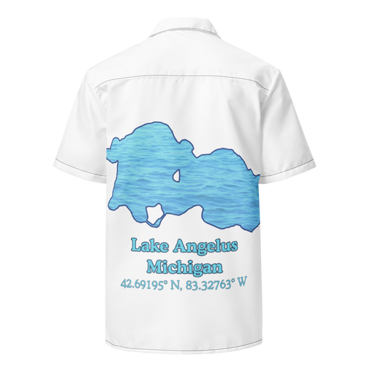 Unisex button shirt with Lake Angelus on back and We Lake You on front