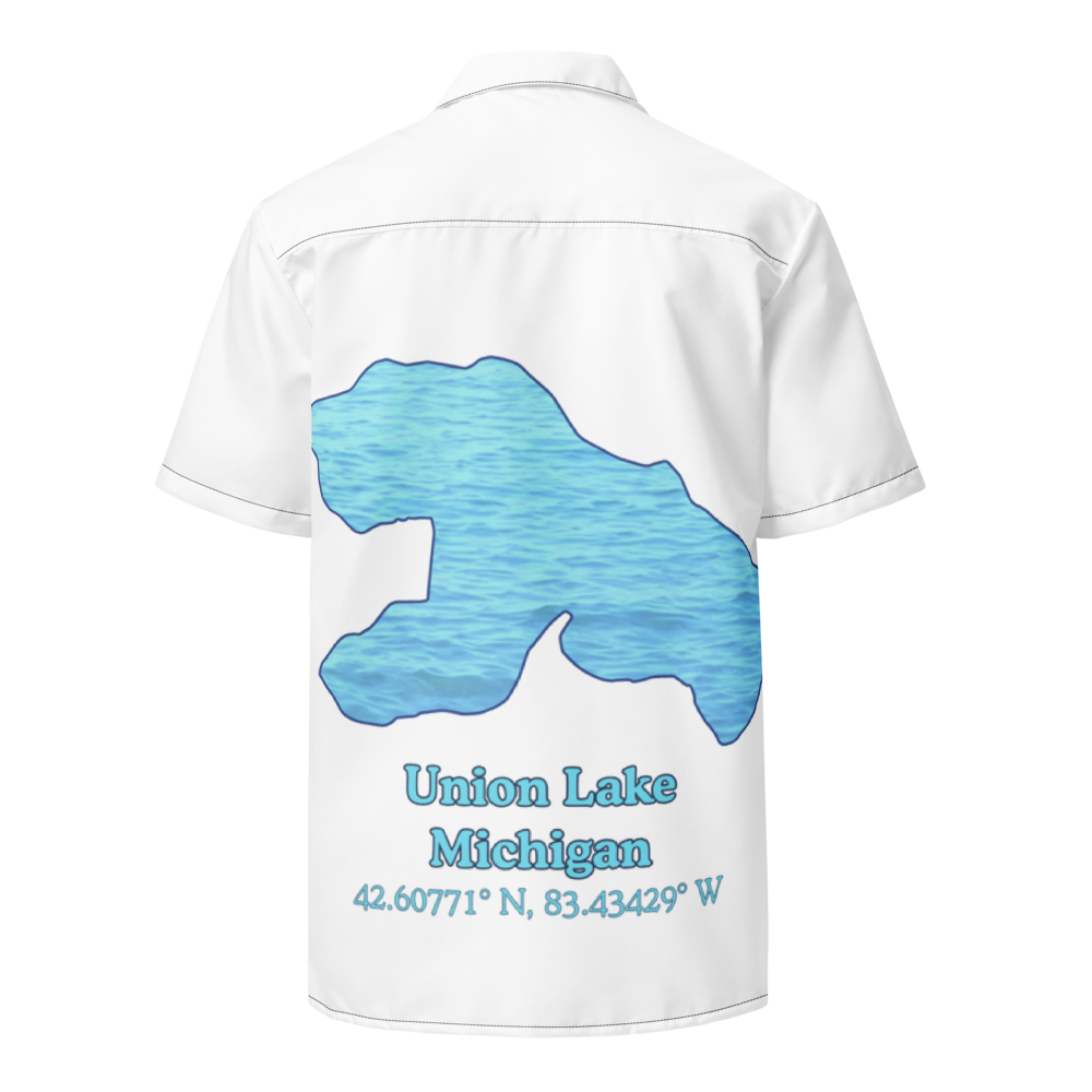 Unisex button shirt with Union Lake on back and We Lake You on front