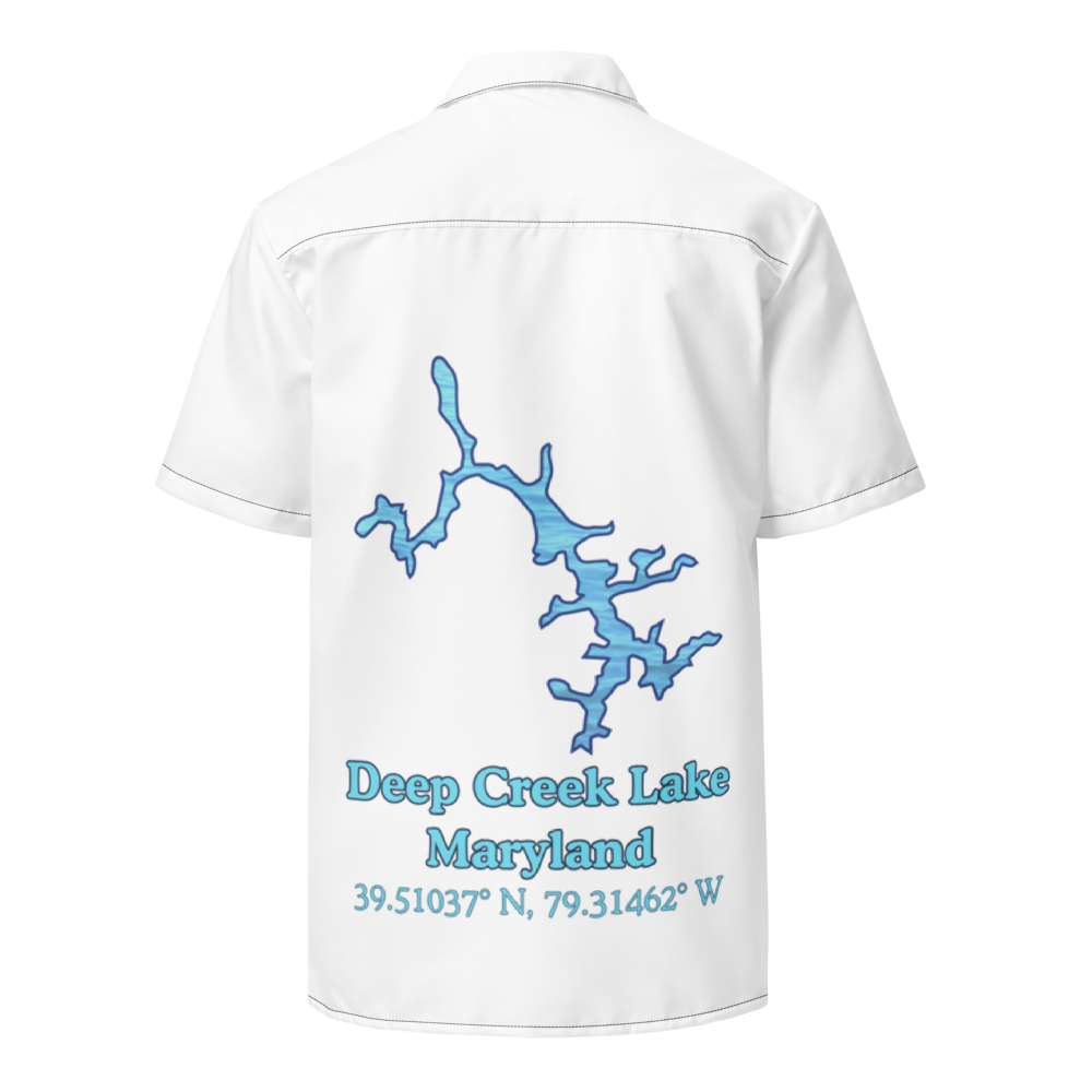 Unisex button shirt with Deep Creek Lake on back and We Lake You on front