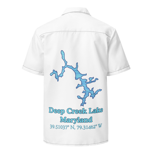 Unisex button shirt with Deep Creek Lake on back and We Lake You on front