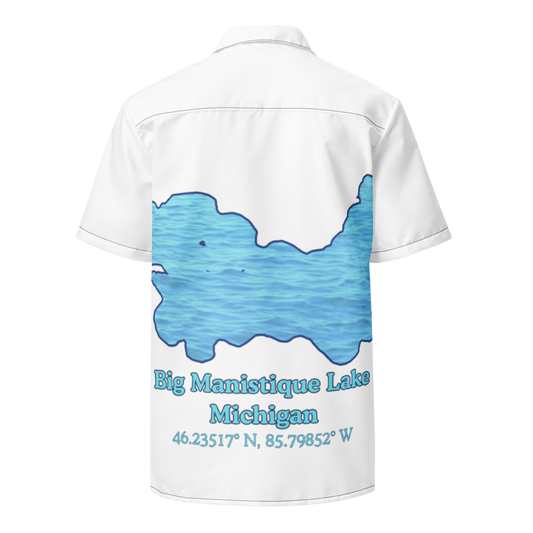 Big Manistique Lake Button Down Shirt with over-sized print
