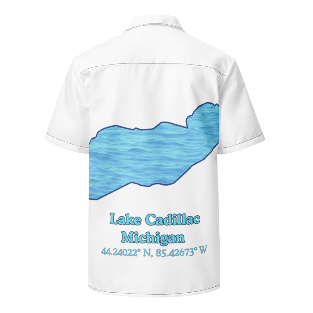 Unisex button shirt with Lake Cadillac on back and We Lake You on front