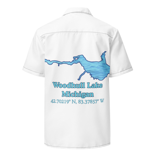 Woodhull Lake Button Down Shirt with over-sized print