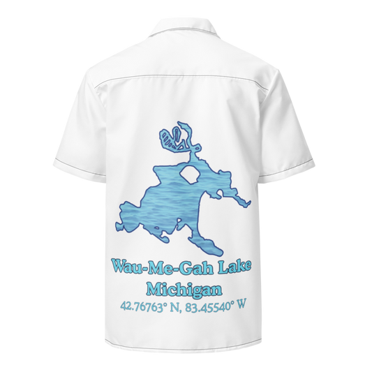 Wau-Me-Gah Lake  Button Down Shirt with over-sized print