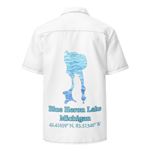 Blue Heron Lake Button Down Shirt with over-sized print