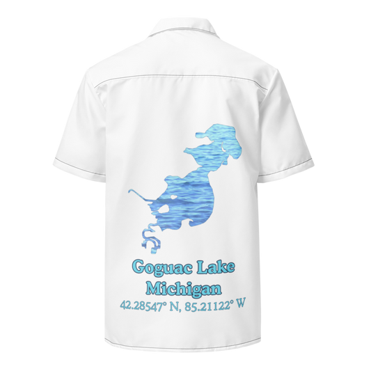 Goguac Lake Button Down Shirt with over-sized print