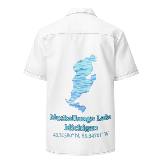 Muskallunge Lake Button Down Shirt with over-sized print