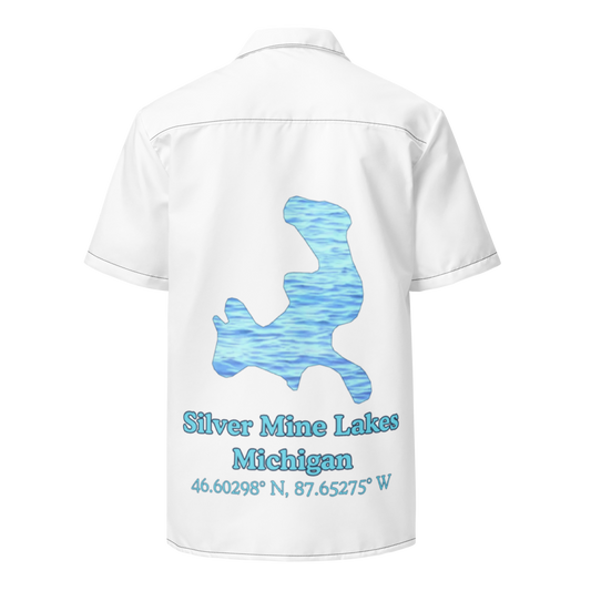 Silver Mine Lakes Button Down Shirt with over-sized print