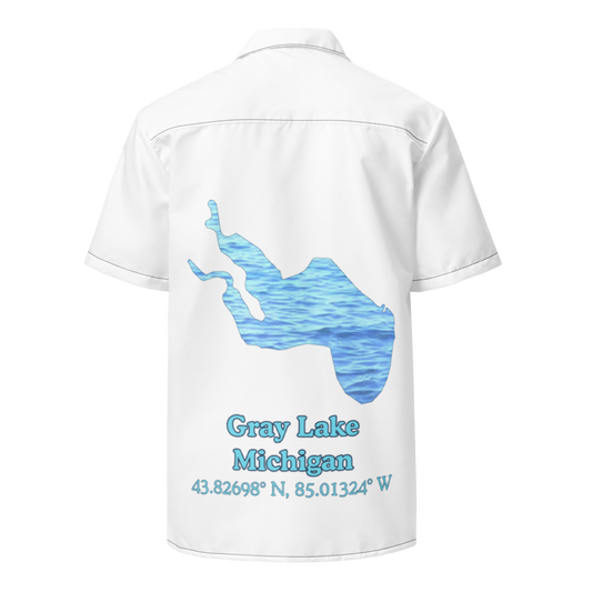 Gray Lake Button Down Shirt with over-sized print