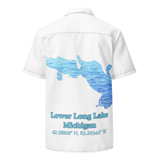 Lower Long Lake Button Down Shirt with over-sized print