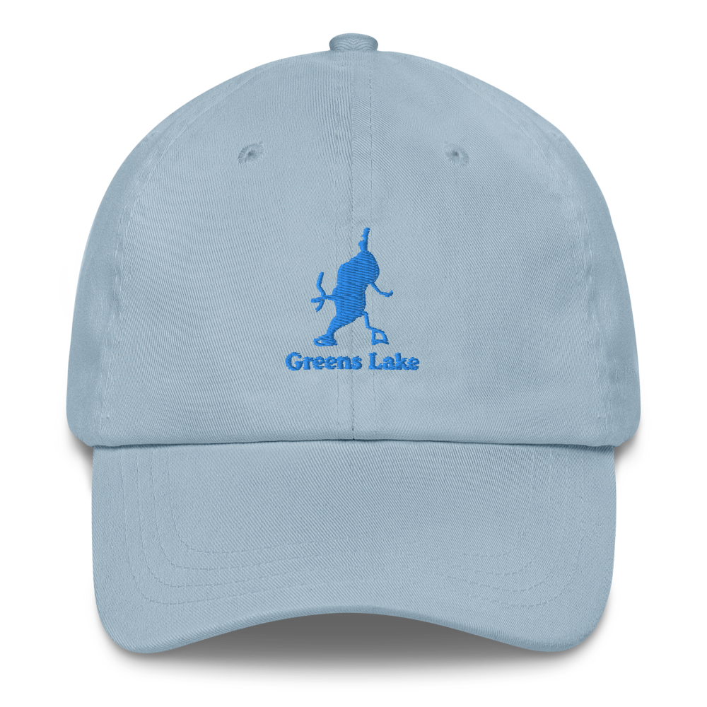 Embroidered Dad Hat with Greens Lake on front & We Lake You on Back