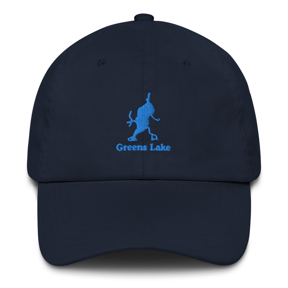 Embroidered Dad Hat with Greens Lake on front & We Lake You on Back
