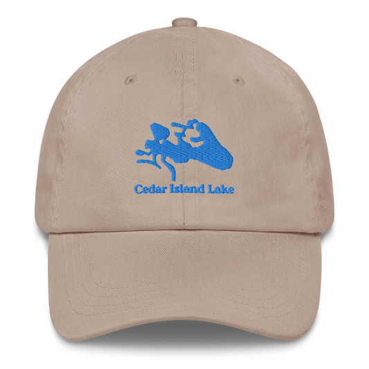 Embroidered Dad Hat with Cedar Island Lake on front & We Lake You on Back