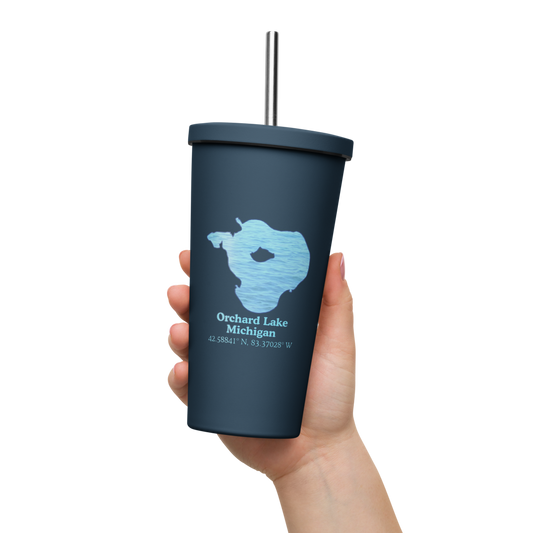 Orchard Lake 20 oz. Insulated Stainless Steel Tumbler & Metal Straw
