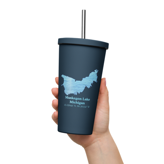 Muskegon Lake 20 oz. Insulated Stainless Steel Tumbler & Metal Straw