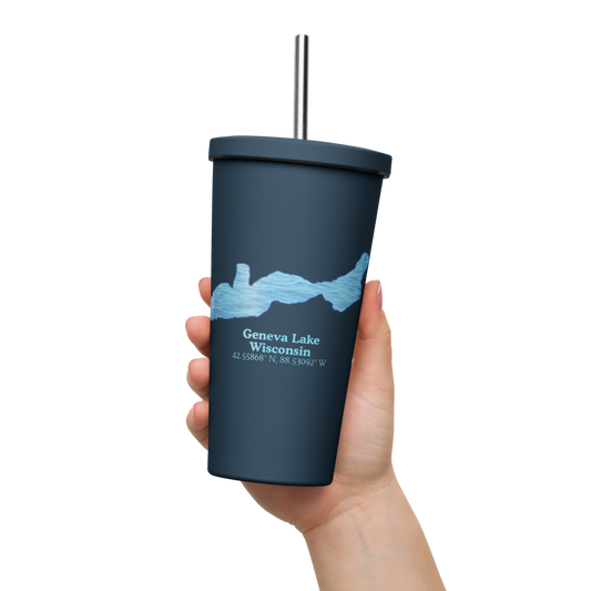 Geneva Lake 20 oz. Insulated Stainless Steel Tumbler & Metal Straw