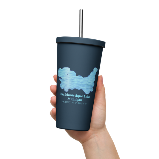 Big Manistique Lake 20 oz. Insulated Stainless Steel Tumbler & Metal Straw