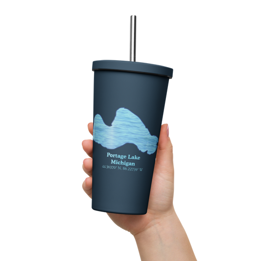Portage Lake 20 oz. Insulated Stainless Steel Tumbler & Metal Straw