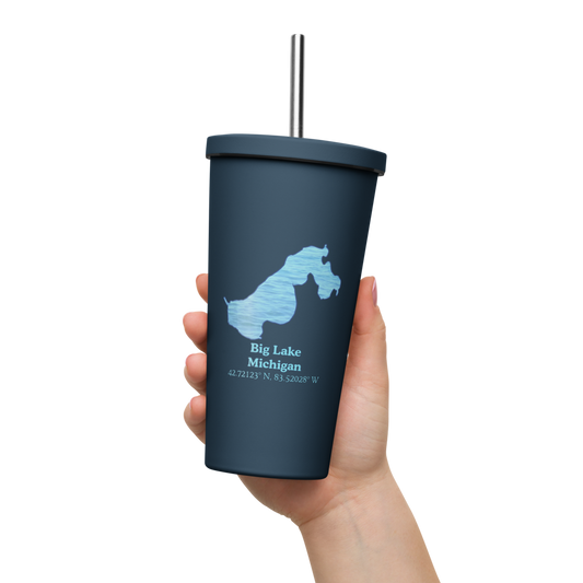 Big Lake 20 oz. Insulated Stainless Steel Tumbler & Metal Straw