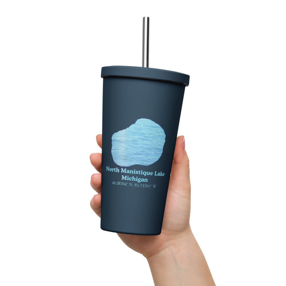 North Manistique Lake 20 oz. Insulated Stainless Steel Tumbler & Metal Straw