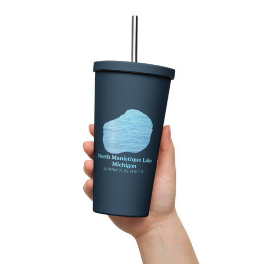 North Manistique Lake 20 oz. Insulated Stainless Steel Tumbler & Metal Straw