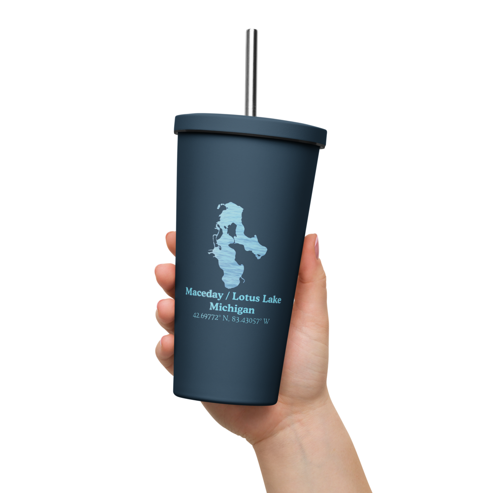 Maceday / Lotus Lake 20 oz. Insulated Stainless Steel Tumbler & Metal Straw