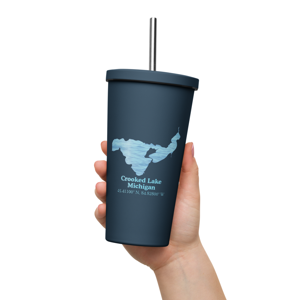 Crooked Lake  20 oz. Insulated Stainless Steel Tumbler & Metal Straw