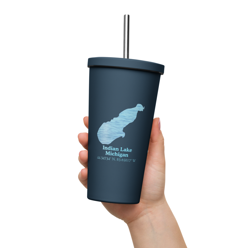 Indian Lake 20 oz. Insulated Stainless Steel Tumbler & Metal Straw