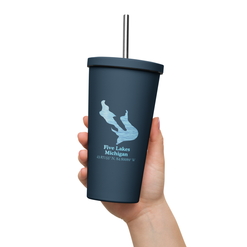 Five Lakes 20 oz. Insulated Stainless Steel Tumbler & Metal Straw