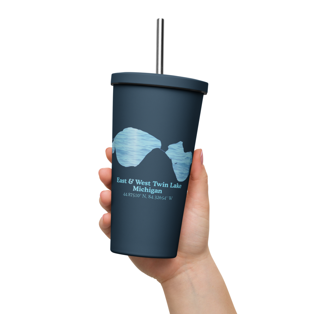 East & West Twin Lake 20 oz. Insulated Stainless Steel Tumbler & Metal Straw